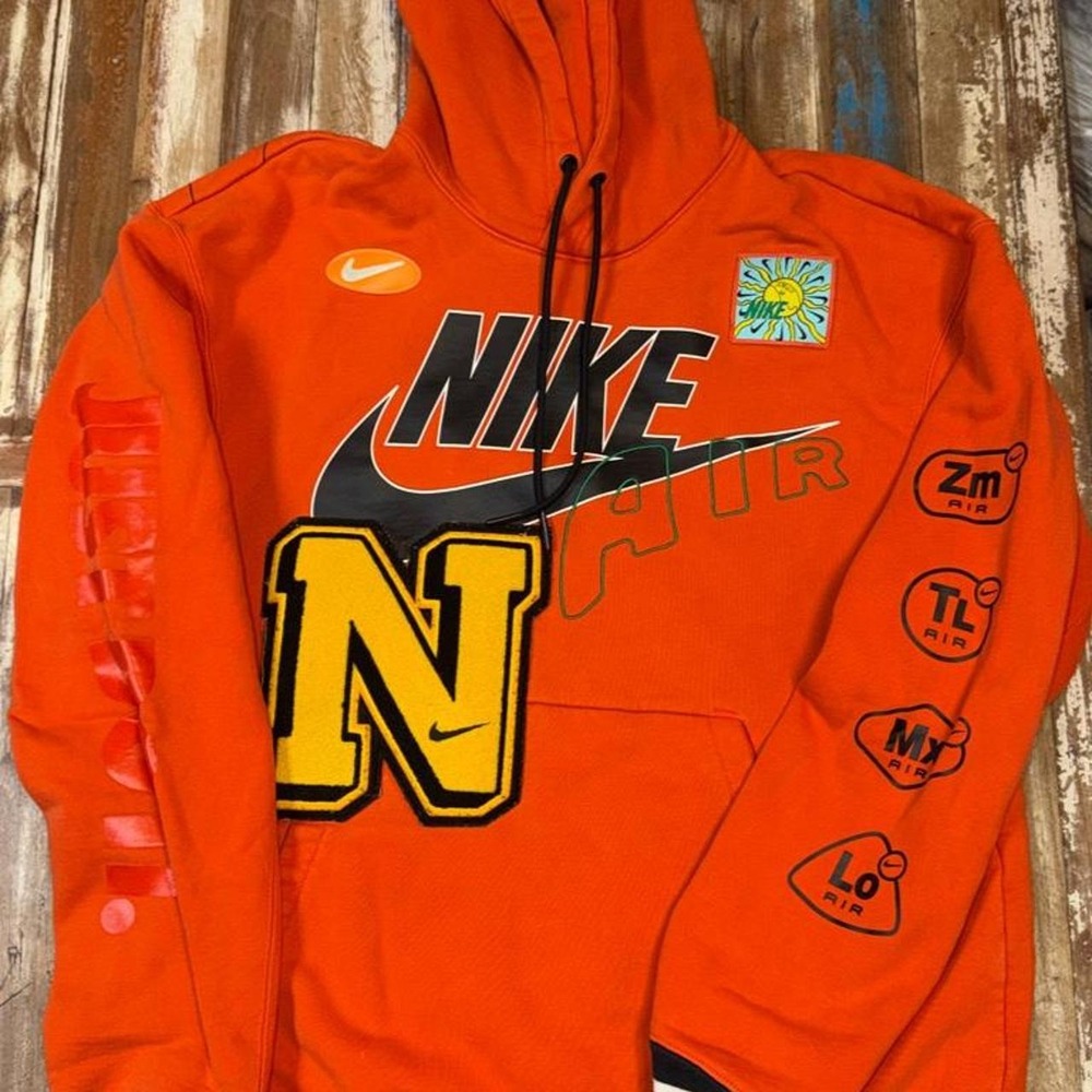 Nike Air Orange Graphic Tarot Moon Patch Heavyweight Hoodie Mens Size M Vintage